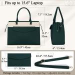 Handtas voor dames, schoudertas, 2-in-1 shopper voor dames, 15,6 inch, groot, PU-leer, laptoptas, waterdicht, werktas voor business, kantoor, school, Groen met Beige, Modern, funct