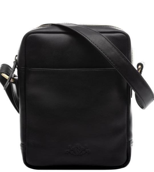 Kleine schoudertas van echt leer, messenger bag Dublin - schoudertas met schouderriem - lederen tas voor heren en dames handgemaakt, zwart, Small