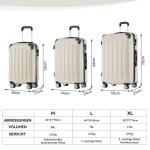 BEIBYE Koffer met harde schaal, trolley, rolkoffer, reiskoffer, veiligheid, cijferslot, dubbele wielen, ABS-materiaal, handbagage, 4 wielen, M-L-XL-set, Crème White, hardcase koff