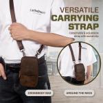 hengwin Multifunctionele echt lederen tas met dubbele ritssluiting, vintage look, schoudertas, mobiele telefoon, riemtas, telefoonholster voor reizen, outdoor-activiteiten