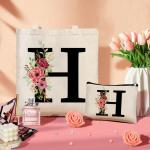 Initialen boodschappentas, katoenen tas met letters, canvas, tote bag, draagtas en make-uptas, cadeau voor vrouwen, vriendin, bruidsmeisje, moeder, voor verjaardag, bruiloft (H)