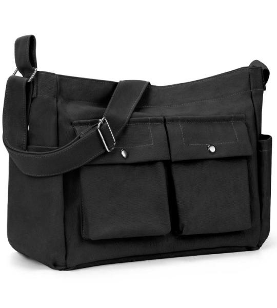 Yokilly Canvas draagtas, grote capaciteit handtassen schouder messenger bag voor vrouwen met ritssluiting, casual, waterbestendig dik canvas tas met zakken