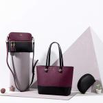 Handtas Dames Shopper Schoudertas Dames Handbags Set Women Grote Damestas Handtassen 3-Delige Set, Paars Zwart