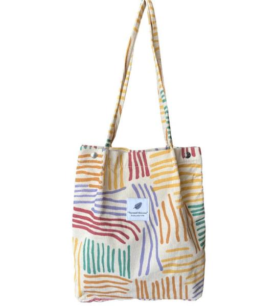 Grote schoudertas met koord voor dames, shopper, tote bag, handtas, schoudertassen, ultralichte schoudertas, kleurrijke gestreepte boodschappentas, modieuze stoffen tas voor dageli