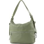 - T189 - ital. Dames rugzak tas 2-in-1 leer, olijfgroen, Medium