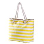Grote waterafstotende strandtas met rits 58 x 38 x 18 cm gestreept geel wit shopper schoudertas