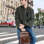 Hjkiopc Schoudertas heren schoudertas crossbody mobiele telefoon tas messenger bag herentas shulder bag lederen borstzak, B-bruin2, Retro