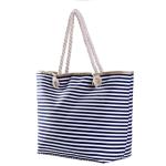 Grote waterafstotende strandtas met rits 58 x 38 x 18 cm gestreept donkerblauw wit shopper schoudertas