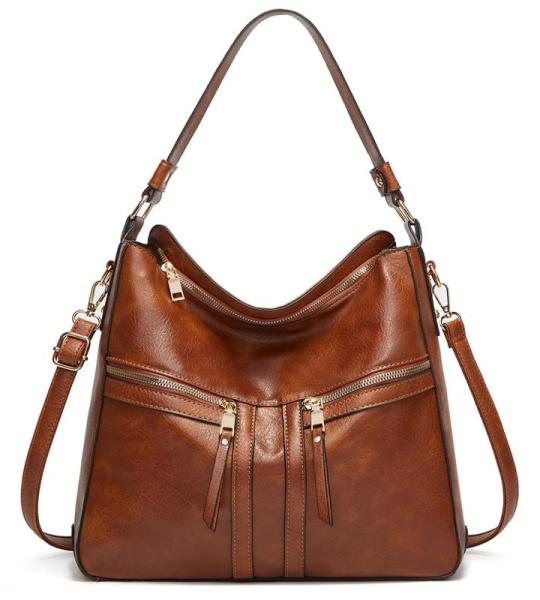 Sacmill Dameshandtas, PU-leer, schoudertas, shopper, topgreep, draagtas, elegante schoudertas voor vrouwen, Bruin-2446, Hobo