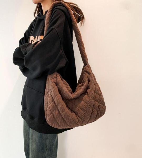 Schoudertas voor dames, handtas, corduroy tassen, grote shopper, tote bag, schoudertas, casual crossbody tas voor school, kantoor, werk, reizen, uitstapjes, winkelen, 01, bruin, La