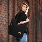 Tas voor dames, shopper, met kleingeld, grote canvas schoudertas met ritssluiting, grote handtas, stof, boodschappentas voor werk en school onderweg, donkergrijs, Eén maat