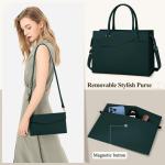 Handtas voor dames, schoudertas, 2-in-1 shopper voor dames, 15,6 inch, groot, PU-leer, laptoptas, waterdicht, werktas voor business, kantoor, school, groen, Hedendaags