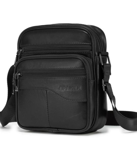 Elegant Klein Heren Leren schoudertas Ipad Messenger Business-tas Crossbody-tas Sling-reistas Handtas Kindle-tablethoes voor vluchtreizen Zwart
