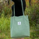 Schoudertas voor dames, grote corduroy tas, handtas, shopper, hengseltas voor universiteit, werk, meisjes, school, bruin, lichtgroen