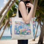 Draagtas, van jute, met vintage print, boodschappentas, canvas, schoudertas, tote, schoudertas, voor dames, 35 x 10 x 33 cm, Elegant