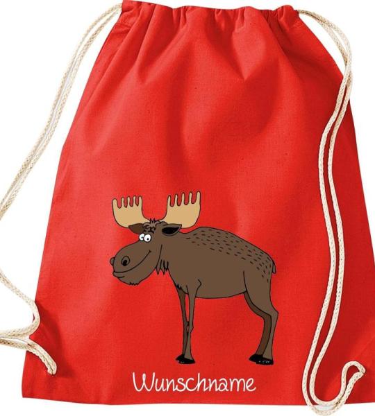 ShirtInStyle Kinder Turnbeutel, lustige Tiere Elch Hirsch mit Wunschnamen, Kinder, Tiere Zoo Kindertag Beutel