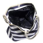 Grote waterafstotende strandtas met rits 58 x 38 x 18 cm gestreept donkerblauw wit shopper schoudertas
