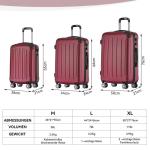 BEIBYE Harde koffer, trolleykoffer, rolkoffer, reiskoffer, handbagage, 4 wielen, M/L/XL, wijnrood