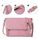 Schoudertas voor dames, schoudertas met ritssluiting, crossbody tas, leren handtas, klein, dagrugzak, roze