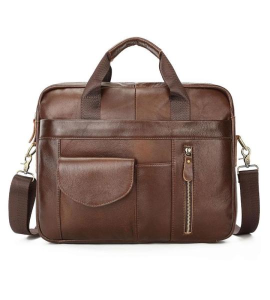 FANDARE Heren aktetas schoudertas leer man 15,6 inch laptoptas dames hengseltas werktas zakelijke handtas draagtas schoudertas echt leer messenger crossbody portemonnee, bruin