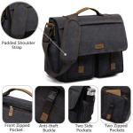 VASCHY Schoudertassen voor dames en heren, vintage, waterafstotend, gewaxt canvas, voor 14, 15,6, 17 inch, laptop, aktetas, schoudertas, laptoptas met gevoerde schouderriem