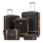 COOLIFE Koffer trolley koffer reiskoffer van ABS harde schaal trolley 4 wielen TSA-slot De koffer bevat 1 reistas en 1 toilettas, zwart/bruin, koffer