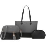 Handtas Dames Shopper Schoudertas Dames Handbags Set Women Grote Damestas Handtassen 3-Delige Set, Grijs Zwart
