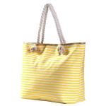 Grote waterafstotende strandtas met rits 58 x 38 x 18 cm gestreept geel wit shopper schoudertas