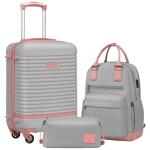 COOLIFE Koffer trolley koffer reiskoffer van ABS hard shell trolley 4 wielen TSA-slot De koffer bevat 1 reisrugzak en 1 toilettas, grijs/roze, Prachtige casual reisset