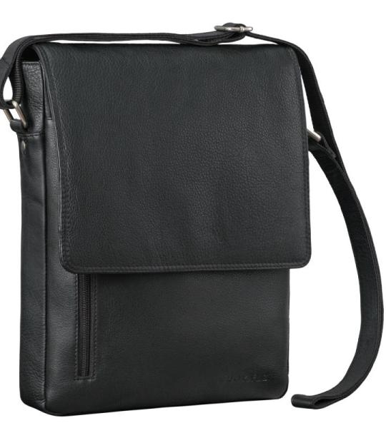 Kansas Schoudertas voor heren, vintage, leren tas, 13-14 inch, laptoptas, echt leer, middelgroot, DIN A4, messenger bag voor mannen, zwart, Large