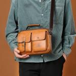 CHDWEY Umhängetaschen für Herren Mode Mens Messenger Bag Vintage Mann Tasche Pu. Leder Satchel Umhängetasche Männliche Crossbody Taschen Designer Große Handtasche(Coffee)