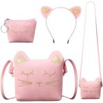 Weewooday 3 stuks kattenschoudertas, portemonnee, hoofdband voor meisjes, schattige handtassen voor meisjes, katten, handtas met mini-muntzakje en kattenhoofdband