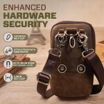 hengwin Multifunctionele echt lederen tas met dubbele ritssluiting, vintage look, schoudertas, mobiele telefoon, riemtas, telefoonholster voor reizen, outdoor-activiteiten