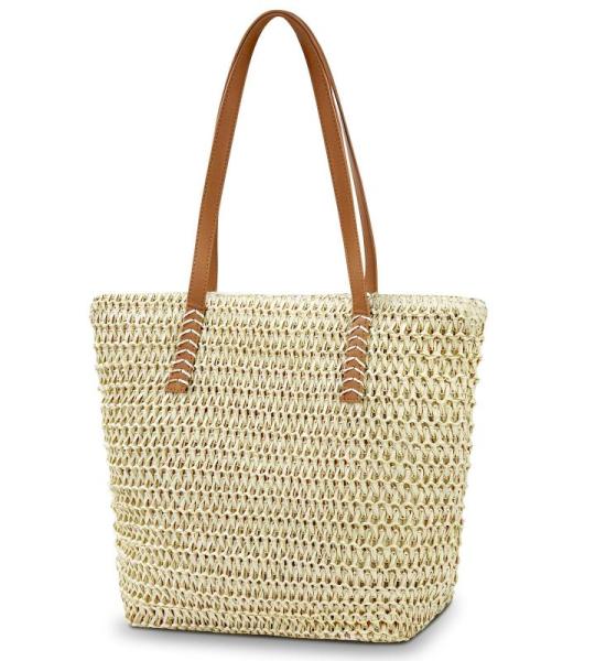 Schoudertas van stro voor vrouwen, strandtas, grote handtas met rits, Boheemse zomer handheld schoudertas voor outdoor, reizen en strand, Gebroken wit 2