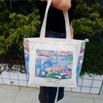 Draagtas, van jute, met vintage print, boodschappentas, canvas, schoudertas, tote, schoudertas, voor dames, 35 x 10 x 33 cm, Elegant