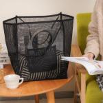Mesh strandtas voor dames, grote strandtas, 30 l, vrouwen, nettas, strand, badtas, mand, opvouwbaar, lichte strandshopper voor familie, vakantie, draagtas, zwart