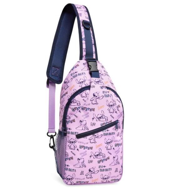 Stitch Crossbody Sling Bag voor meisjes, verstelbare riem met rits compartimenten Stitch Gifts, Lila Aop, One Size