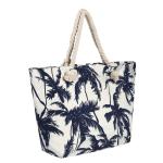 Grote strandtas waterafstotend met rits 58 x 38 x 18 cm palmbomen wit