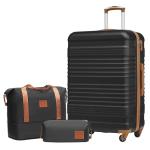 COOLIFE Kofferset, trolley, koffer, ABS, harde schaal, reiskoffer, 4 wielen, TSA-slot, intrekbare trolley, de koffer bevat 1 reistas en 1 toilettas, zwart/bruin, Harde trolley koff