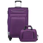 COOLIFE Koffer trolley koffer reiskoffer met 4 wielen stoffen koffer handbagage TSA-slot de koffer bevat 1 grote schoudertas, Paars + zilver, Softbox van Oxford-stof