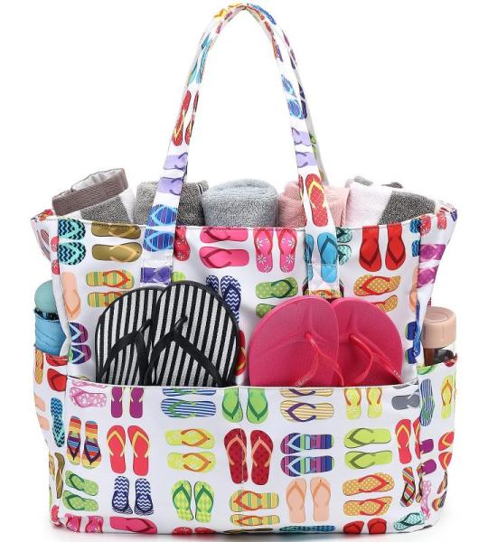 Grote strandtas voor dames, schoudertas, handtas, waterdicht, zanddicht met ritssluiting, voor zwembad, fitnessstudio, reizen, met zak voor natte spullen.