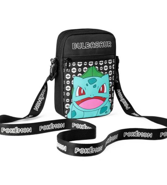 Schoudertas Cross-Body Bag voor Kinderen - Verstelbare Riem Kids Pikachu Kleine Reistas - Gamer Gifts, Zwarte Bulbasaur, Eén maat