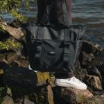 Smilla Strandtas met ritssluiting voor dames en heren, gezinsvakantie, sport, zwemmen, boodschappentas van gerecycled PET, waterafstotend, Zwart, Eén maat