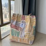 Grote schoudertas met koord voor dames, shopper, tote bag, handtas, schoudertassen, ultralichte schoudertas, kleurrijke gestreepte boodschappentas, modieuze stoffen tas voor dageli