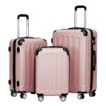 BEIBYE Koffer met harde schaal, trolley, rolkoffer, reiskoffer, veiligheid, cijferslot, dubbele wielen, ABS-materiaal, handbagage, 4 wielen, M-L-XL-set, roze goud