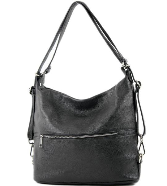 - T189 - ital. Dames rugzak tas 2-in-1 leer, zwart, Medium