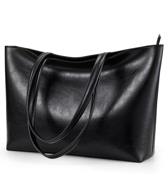 Totebag, grote schoudertas met ritssluiting van waterdicht PU-leer, damestas voor werk, school, reizen, dagelijks gebruik, Zwart-3