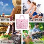 Grote strandtas voor dames, schoudertas, handtas, waterdicht, zanddicht met ritssluiting, voor zwembad, fitnessstudio, reizen, met zak voor natte spullen., roze flamingo