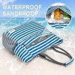 Grote strandtas voor vrouwen, waterdicht, zandbestendig, strandtas met make-uptas met ritszak (marineblauwe streep)