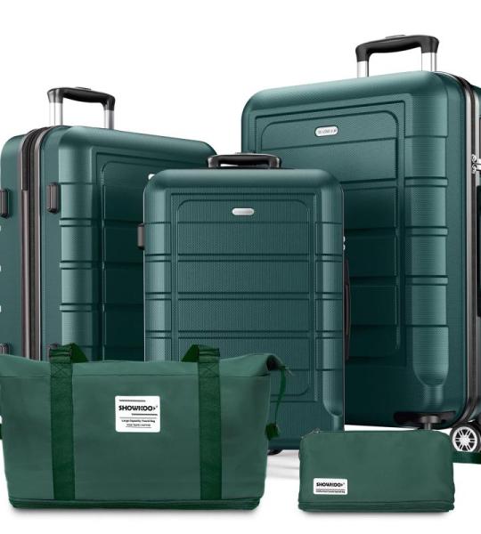 SHOWKOO Kofferset met harde schaal, licht, ABS + PC, uitbreidbaar, duurzame handbagage, set, 4 wielen, TSA-slot met 1 reistas + 1 toilettas, legergroen